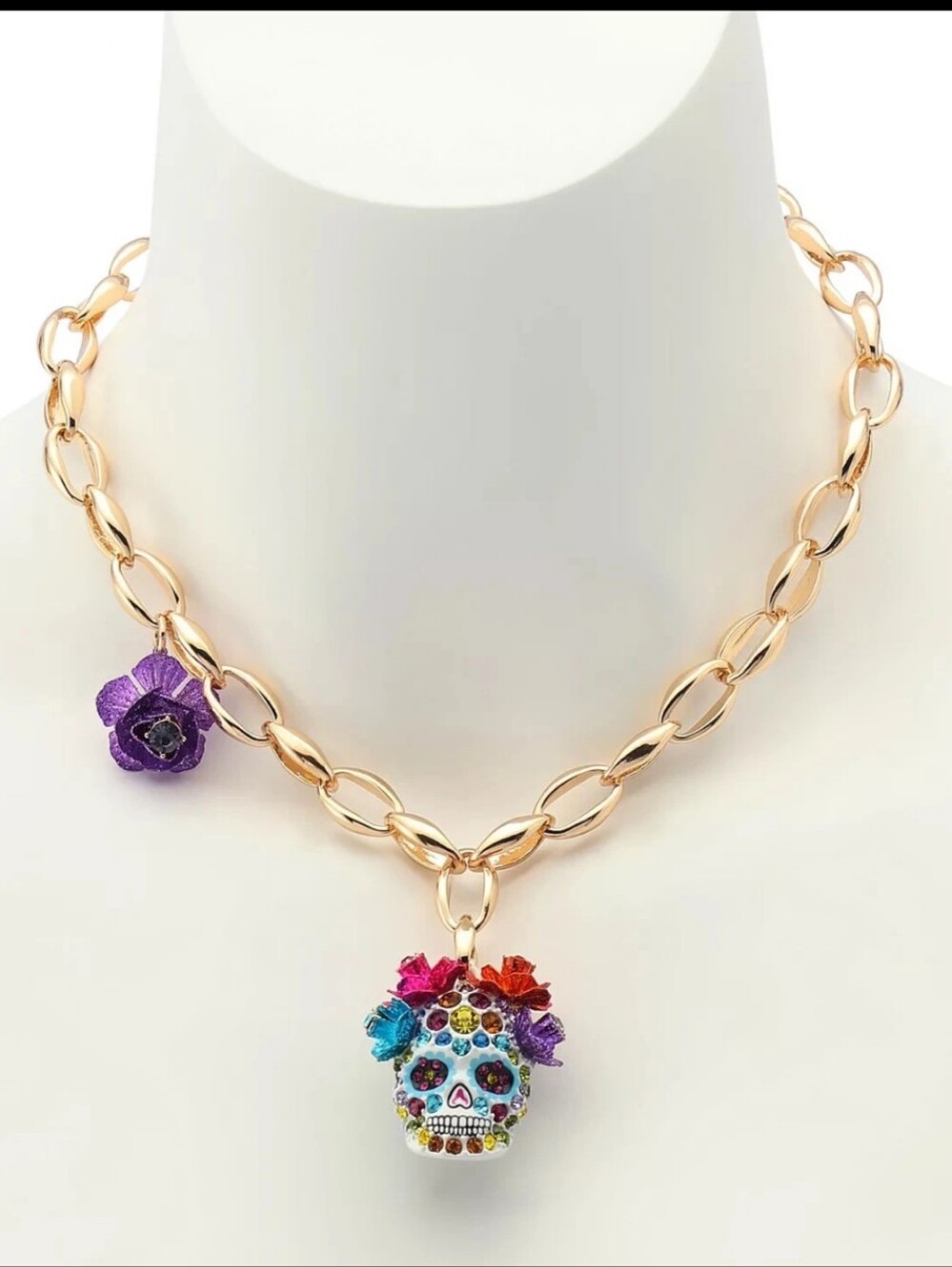 Betsey Johnson Halloween Stone Sugar Skull Pendant Necklace Day Of The Dead